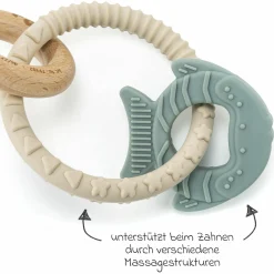 Silikon-Holz-Beißring BiteDuo unterstütz beim Zahnen und fördert die Feinmotorik - Beige Grün - Kollektion 2024