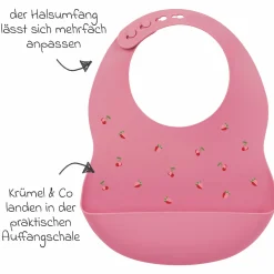 Silikon-Lätzchen mit Auffangschale - Beere - Pink
