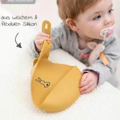 Silikon-Lätzchen mit Auffangschale - Hund - Sand