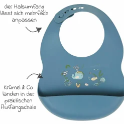Silikon-Lätzchen mit Auffangschale - Wal - Blue