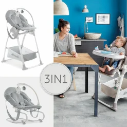 Sitn Relax 3in1 - Hochstuhl ab der Geburt, Babyliege und Wippe - Stretch Grey