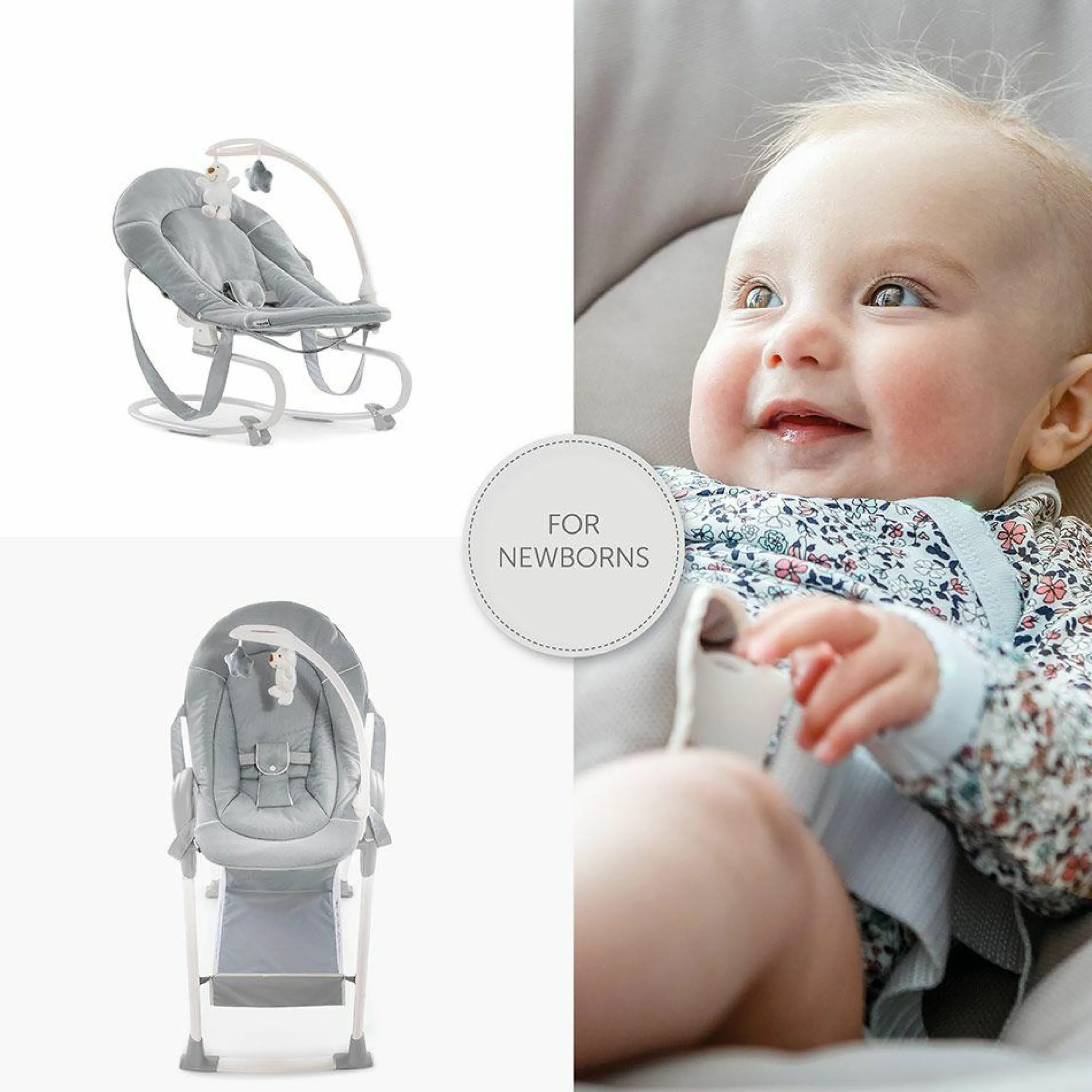 Sitn Relax 3in1 - Hochstuhl ab der Geburt, Babyliege und Wippe - Stretch Grey