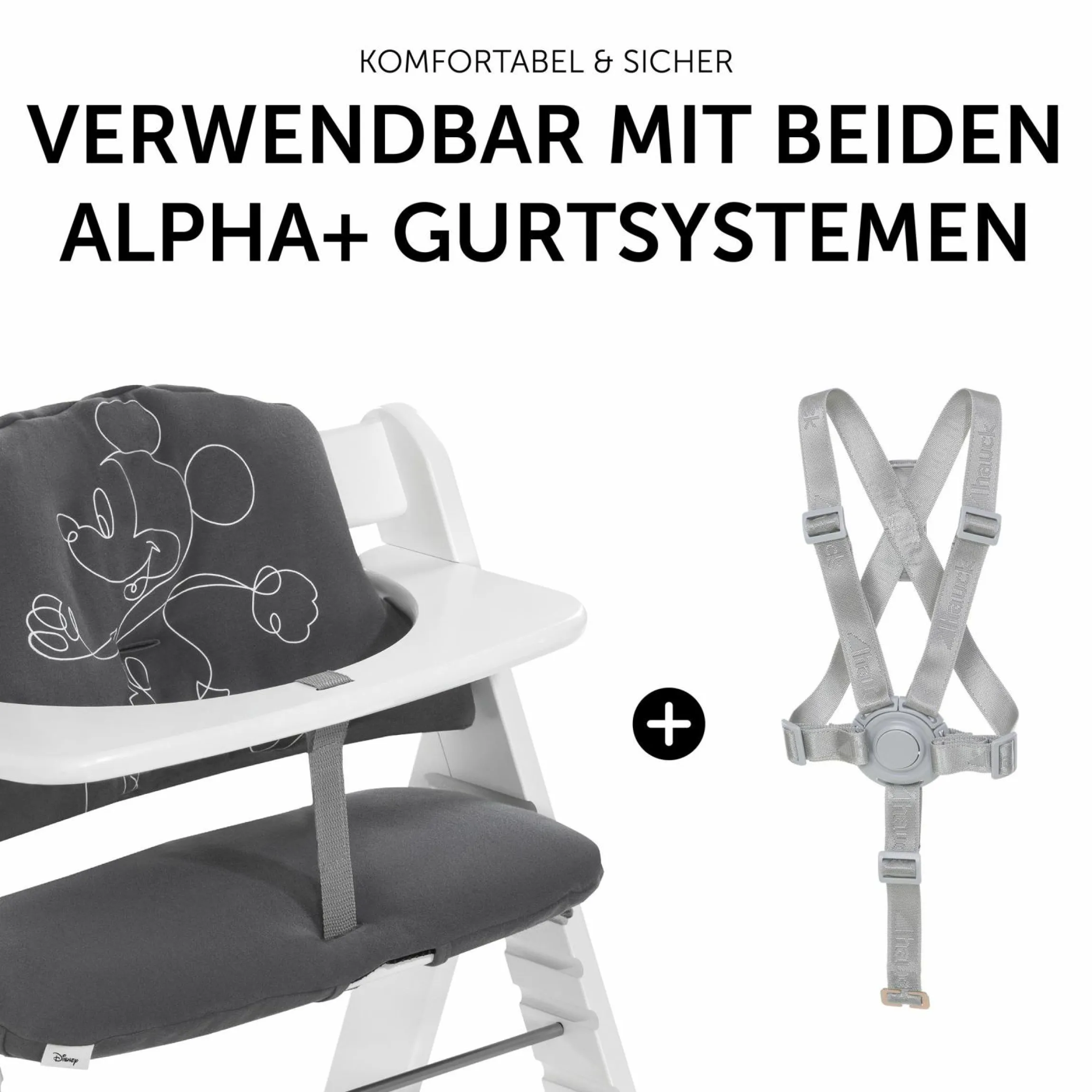 Sitzkissen / Hochstuhlauflage für Alpha Hochstuhl Highchair Pad Select - Disney - Mickey Mouse Anthracite