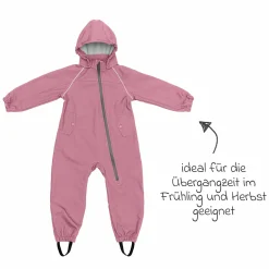 Softshelloverall windicht, wasserabweisend, atmungsaktiv mit Kapuze und elastichen Bündchen - Rose - Gr. 98/104