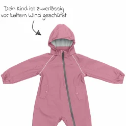 Softshelloverall windicht, wasserabweisend, atmungsaktiv mit Kapuze und elastichen Bündchen - Rose - Gr. 98/104