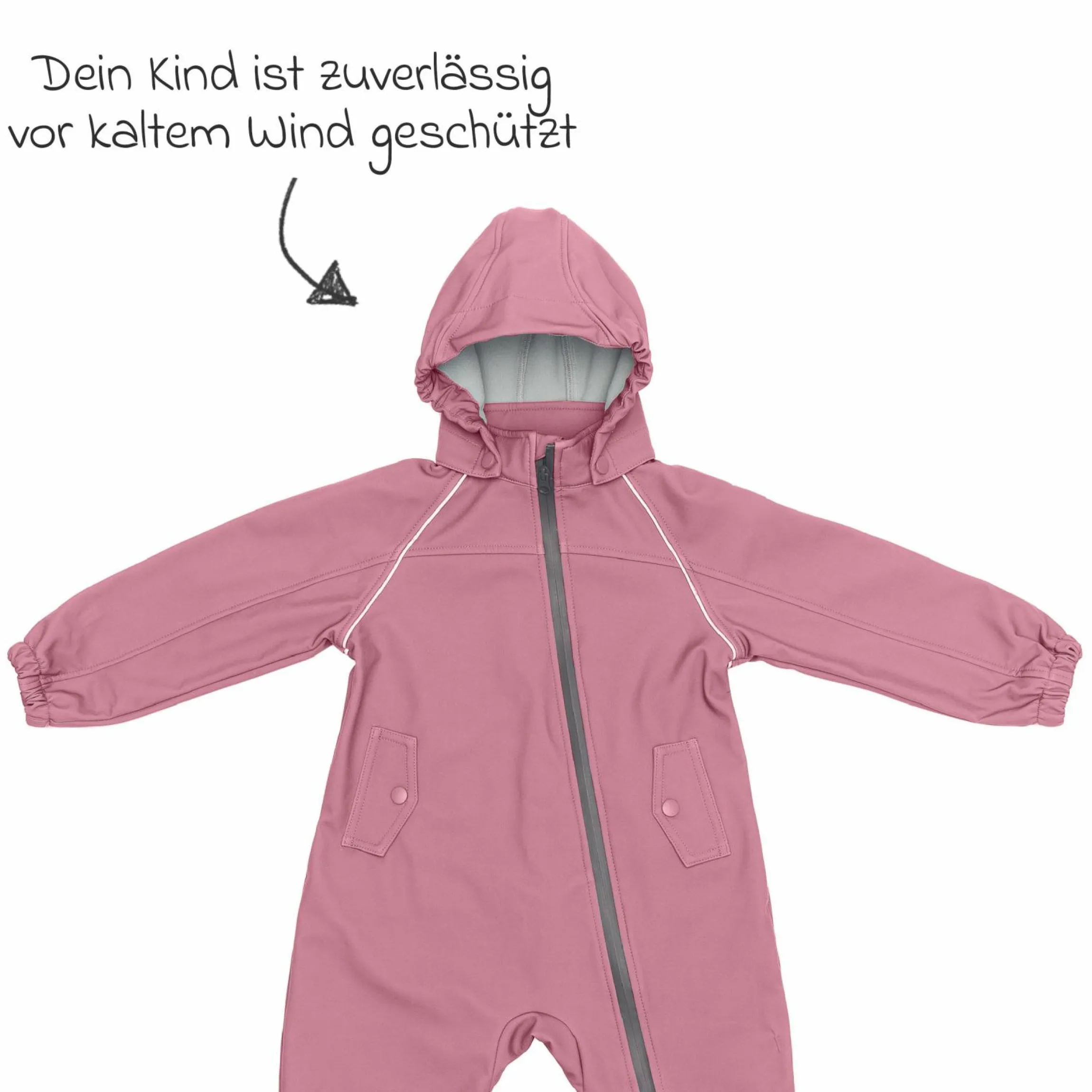 Softshelloverall windicht, wasserabweisend, atmungsaktiv mit Kapuze und elastichen Bündchen - Rose - Gr. 98/104