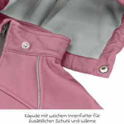Softshelloverall windicht, wasserabweisend, atmungsaktiv mit Kapuze und elastichen Bündchen - Rose - Gr. 98/104