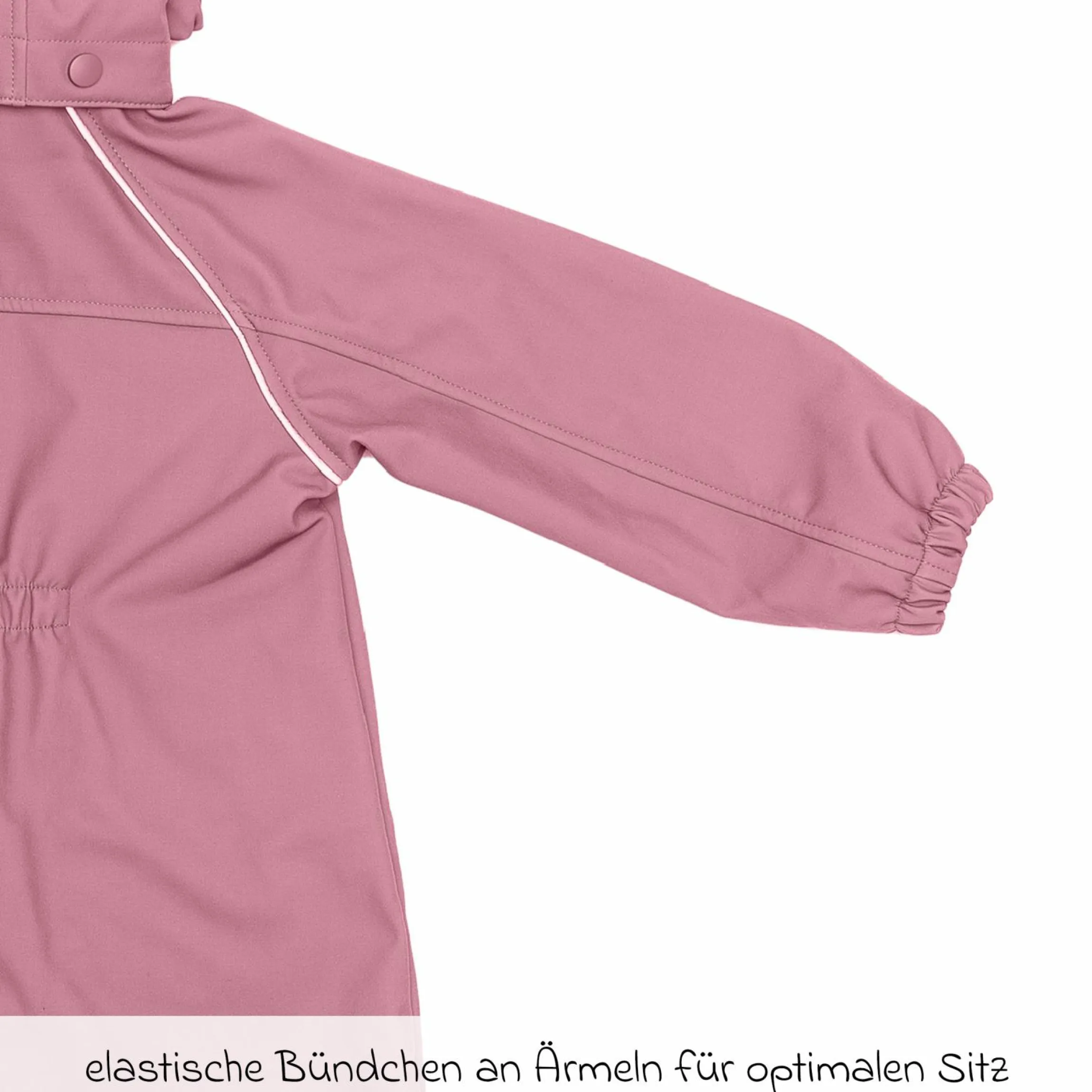 Softshelloverall windicht, wasserabweisend, atmungsaktiv mit Kapuze und elastichen Bündchen - Rose - Gr. 98/104