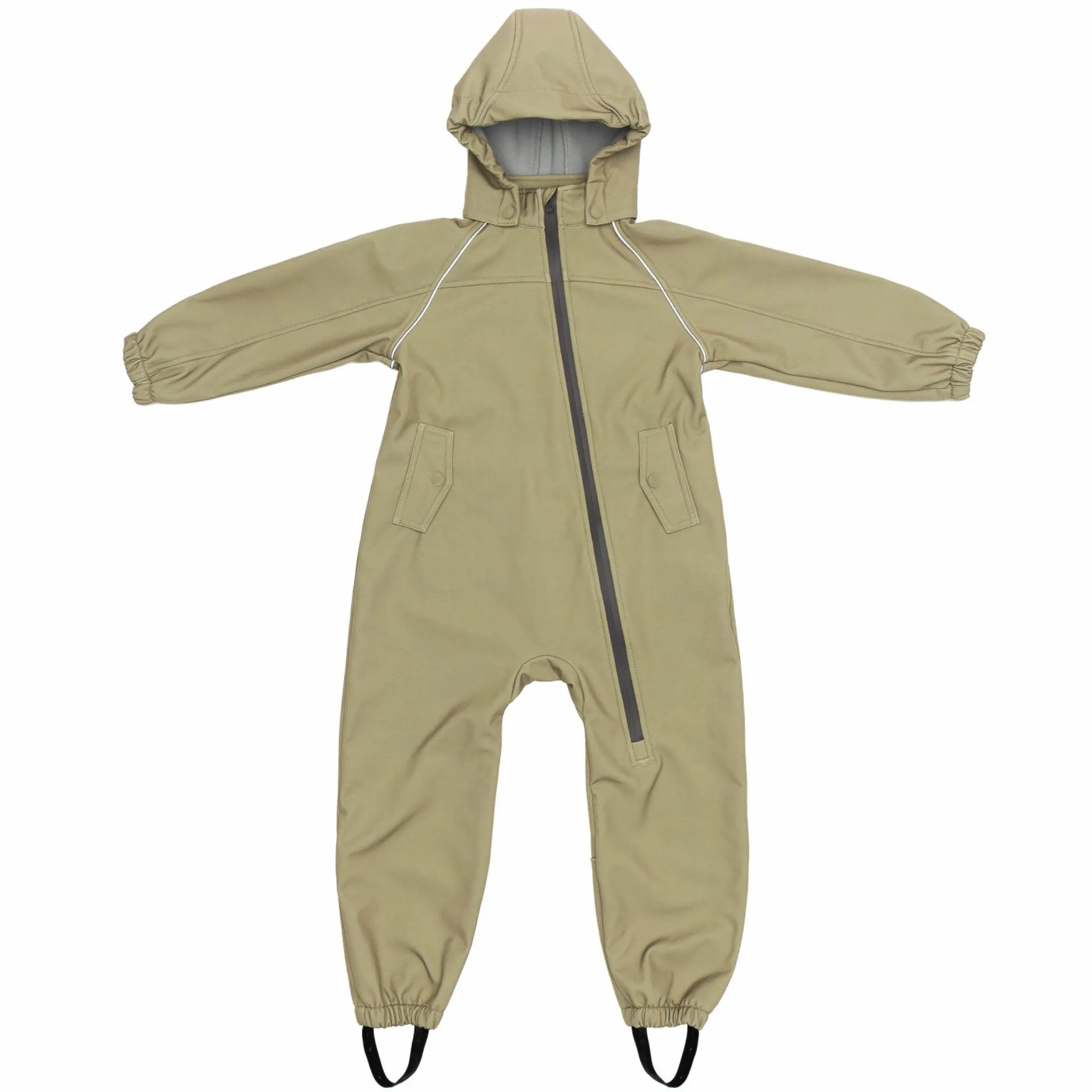 Softshelloverall windicht, wasserabweisend, atmungsaktiv mit Kapuze und elastichen Bündchen - Salbei - Gr. 98/104