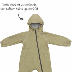 Softshelloverall windicht, wasserabweisend, atmungsaktiv mit Kapuze und elastichen Bündchen - Salbei - Gr. 98/104
