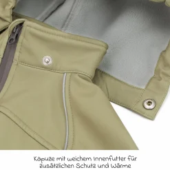 Softshelloverall windicht, wasserabweisend, atmungsaktiv mit Kapuze und elastichen Bündchen - Salbei - Gr. 98/104