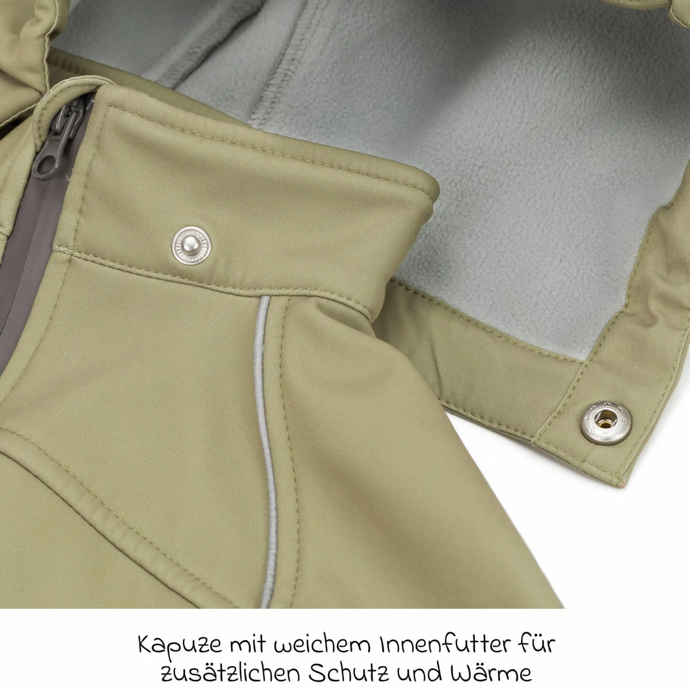 Softshelloverall windicht, wasserabweisend, atmungsaktiv mit Kapuze und elastichen Bündchen - Salbei - Gr. 98/104