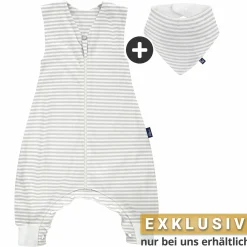 Sommer-Schlafsack mit Füßen / Sleep-Overall Light / Jumper + GRATIS Halstuch - Stripes Grey - Gr. 70 cm