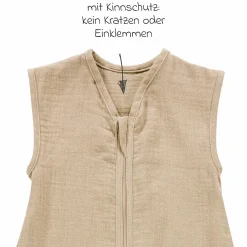 Sommer-Schlafsack mit Füßen Musselin / Sleep-Overall Light Mull + GRATIS Halstuch - Sand-Beige - Gr. 70 cm