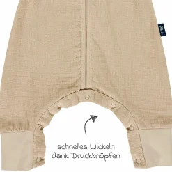 Sommer-Schlafsack mit Füßen Musselin / Sleep-Overall Light Mull + GRATIS Halstuch - Sand-Beige - Gr. 70 cm