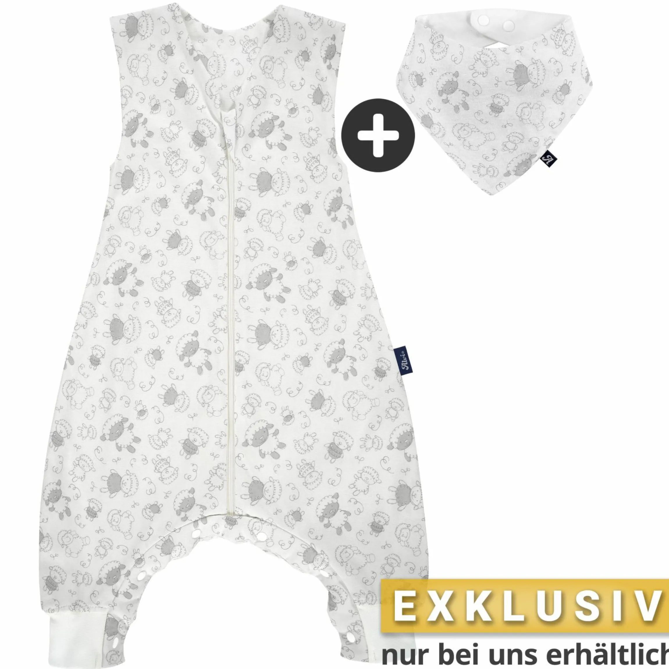 Sommer-Schlafsack mit Füßen / Sleep-Overall Light / Jumper + GRATIS Halstuch - Schäfchen Beige - Gr. 100 cm
