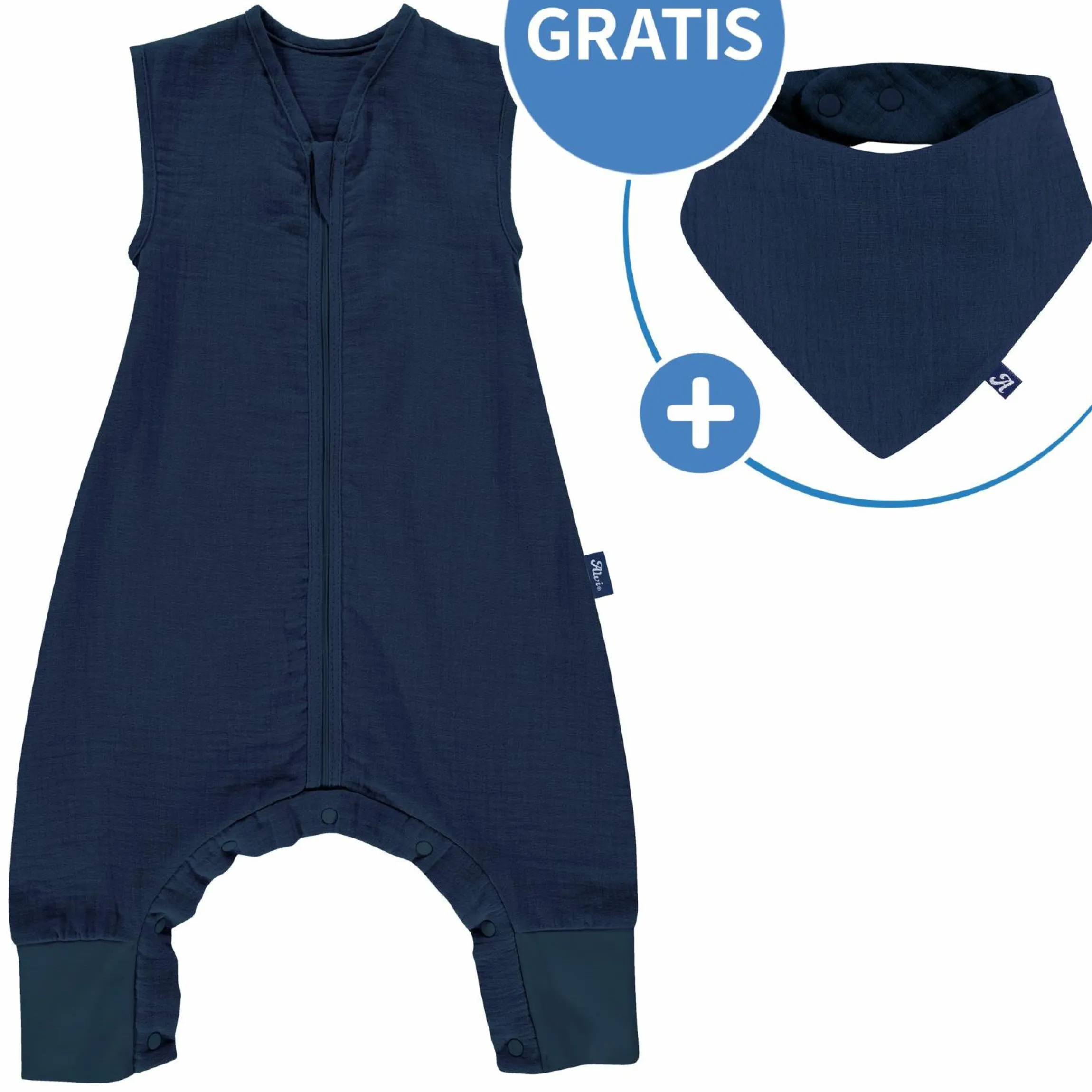 Sommer-Schlafsack mit Füßen Musselin / Sleep-Overall Light Mull + GRATIS Halstuch - Poseidon - Gr. 110 cm