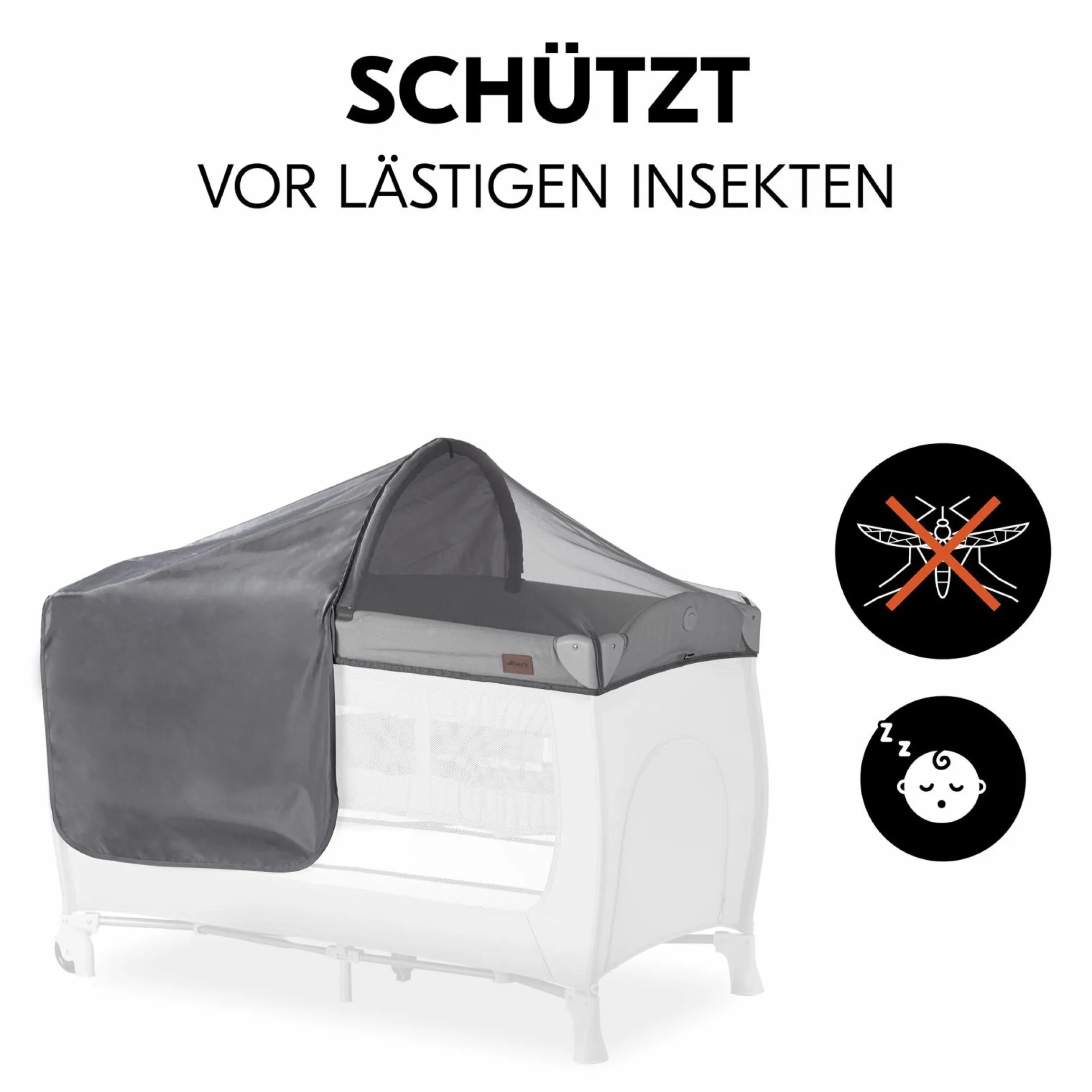 Sonnenschutz, Abdunklung & Moskitonetz für Reisebetten - 3in1 Travel Bed Canopy - Grey