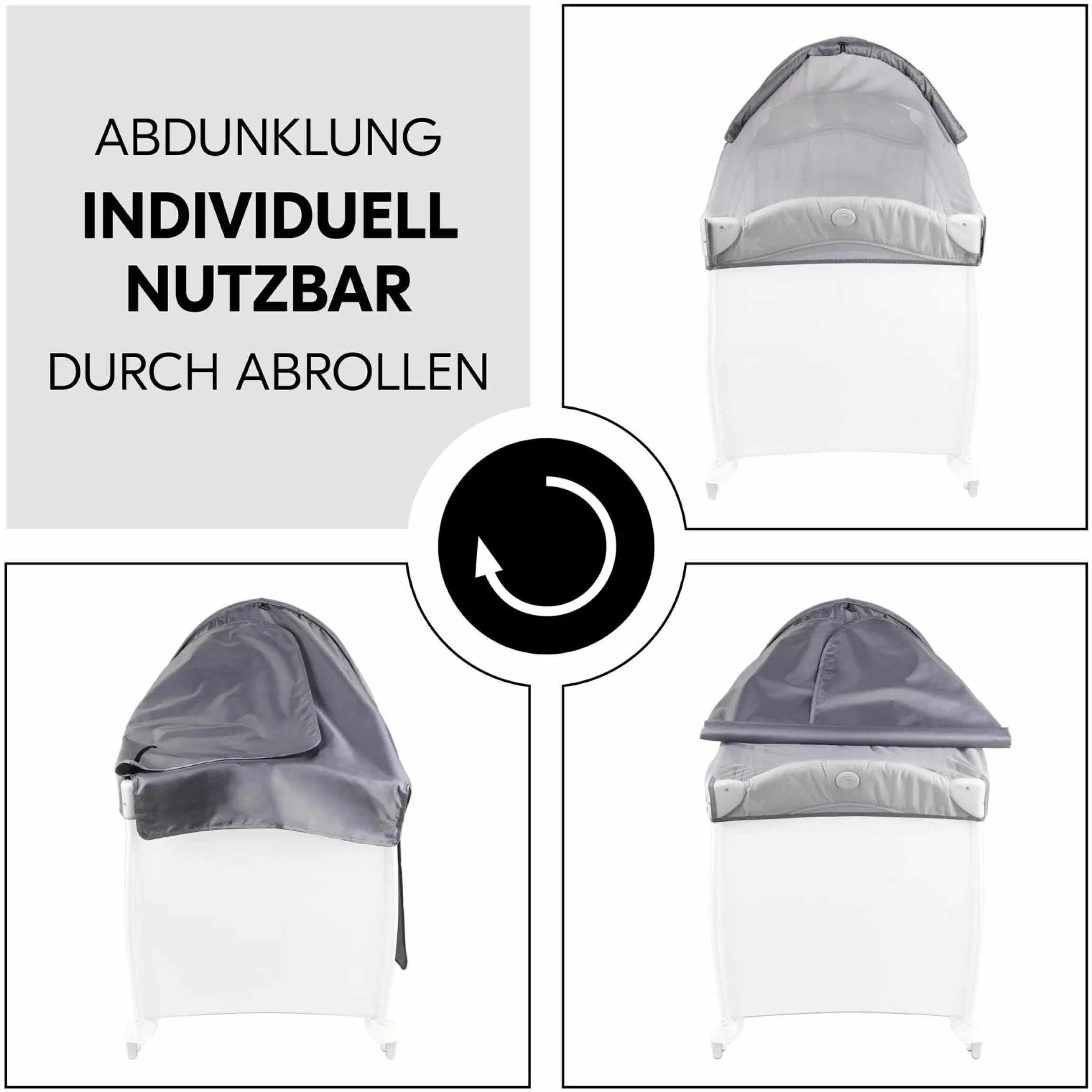 Sonnenschutz, Abdunklung & Moskitonetz für Reisebetten - 3in1 Travel Bed Canopy - Grey