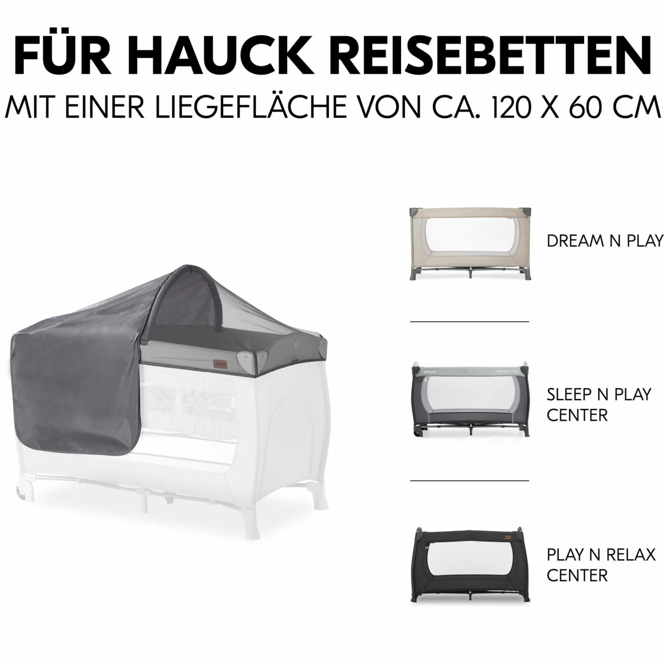 Sonnenschutz, Abdunklung & Moskitonetz für Reisebetten - 3in1 Travel Bed Canopy - Grey