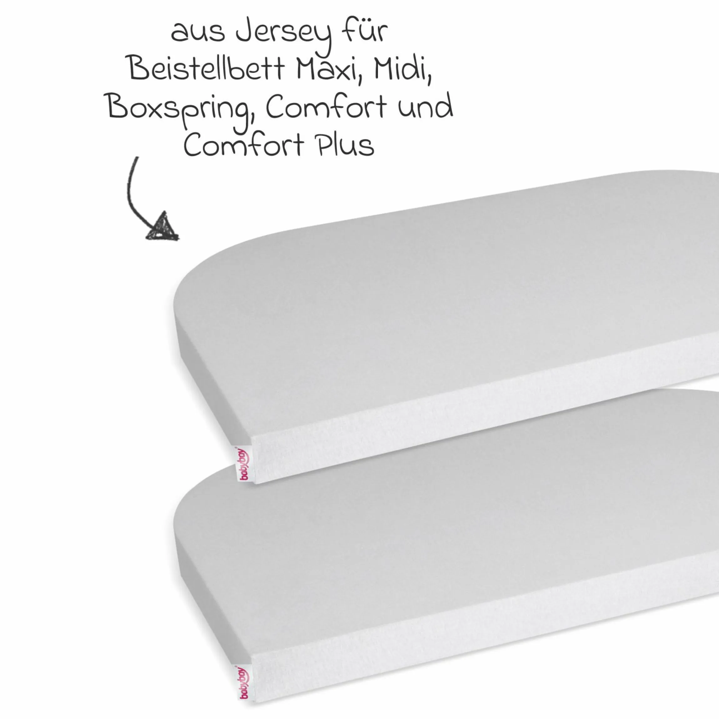 Spannbetttuch 2er Pack Deluxe aus Jersey für Beistellbett Maxi, Midi, Boxspring, Comfort, Comfort Plus 89 x 50 cm - Zartgrau - Kollektion 2024