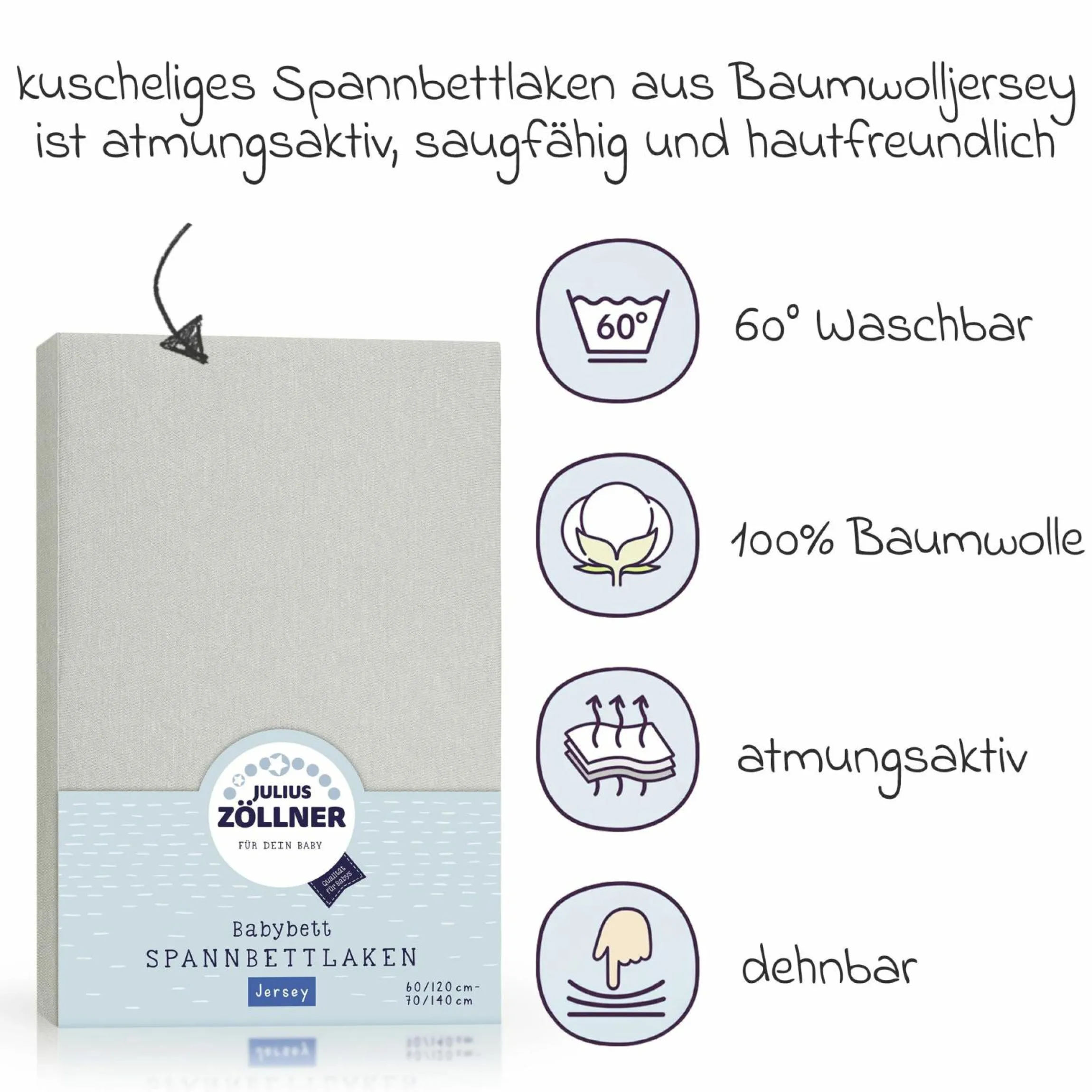 Spannbetttuch für Kinderbett 60 x 120 / 70 x 140 cm - Hellgrau
