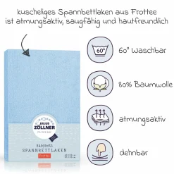 Spannbetttuch Frottee für Kinderbett 60 x 120 / 70 x 140 cm - Hellblau
