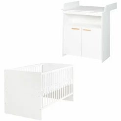 Sparset Kinderzimmer Anton mit Bett, Wickelkommode inkl. Wickelaufsatz - Weiß - Kollektion 2024