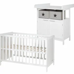Sparset Kinderzimmer Hamburg mit Bett, Wickelkommode & 2 Canvas Boxen - Weiß
