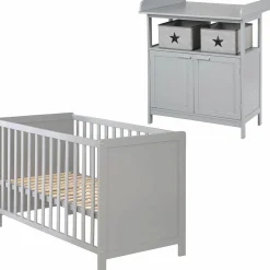 Sparset Kinderzimmer Hamburg mit Bett, Wickelkommode & 2 Canvas Boxen - Taupe