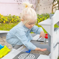 Spiel- und Matschküche mit Spielwanne, 2 Herdplatten, Wasserbehälter mit Wasserhahn inkl. Zubehör - Grau