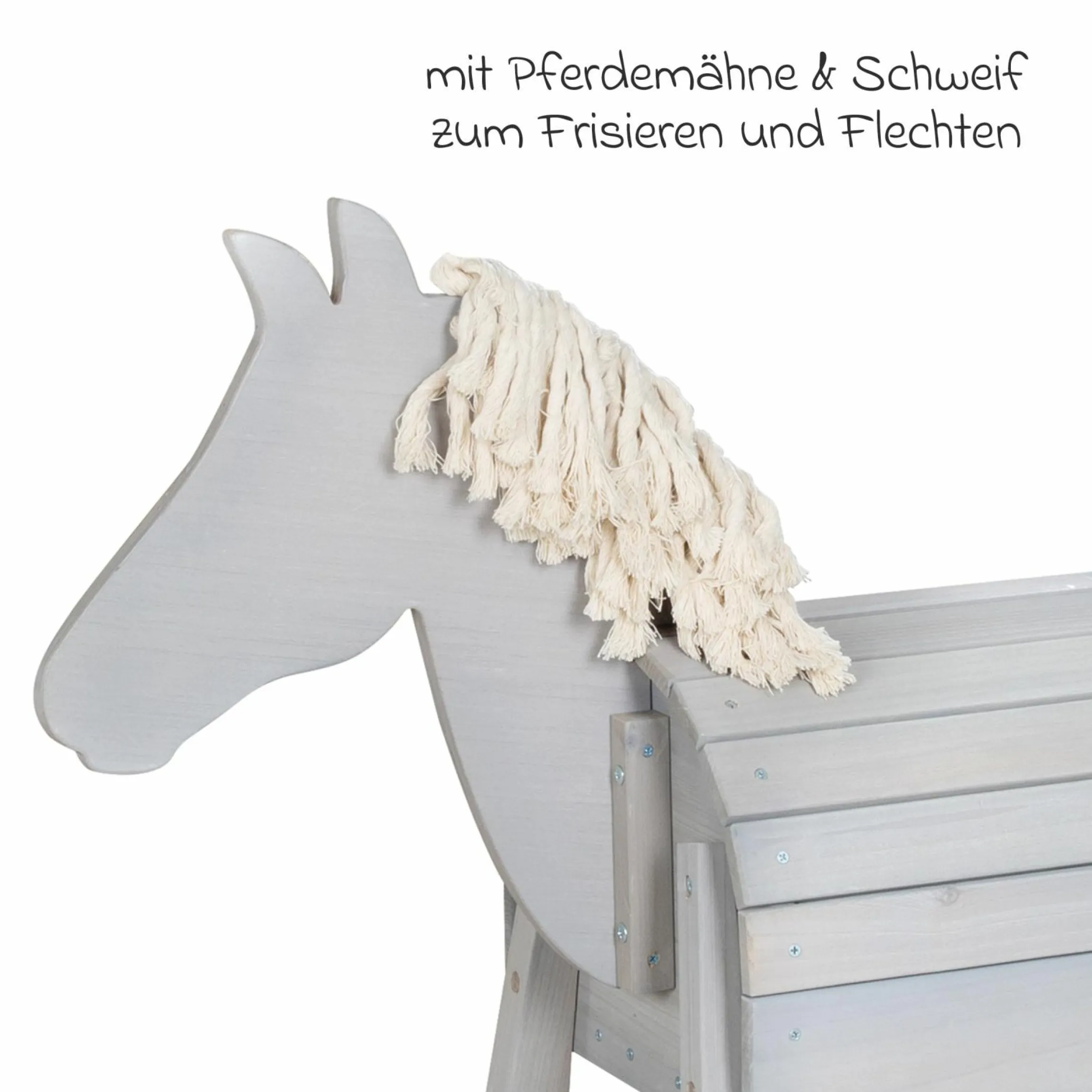 Spielpferd Outdoor wetterfest mit Mähne & Schweif - Rückenhöhe 68 cm - Grau