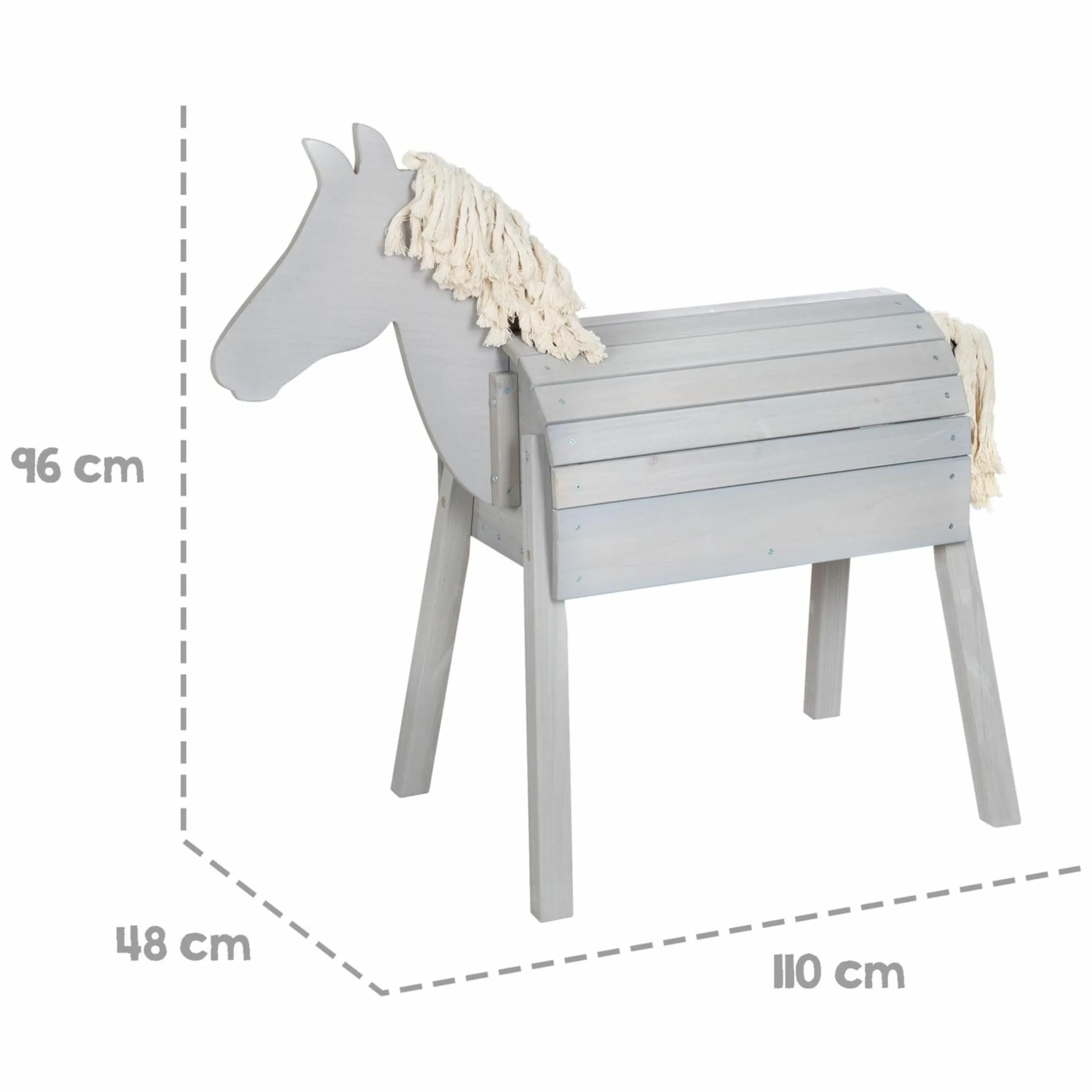 Spielpferd Outdoor wetterfest mit Mähne & Schweif - Rückenhöhe 68 cm - Grau