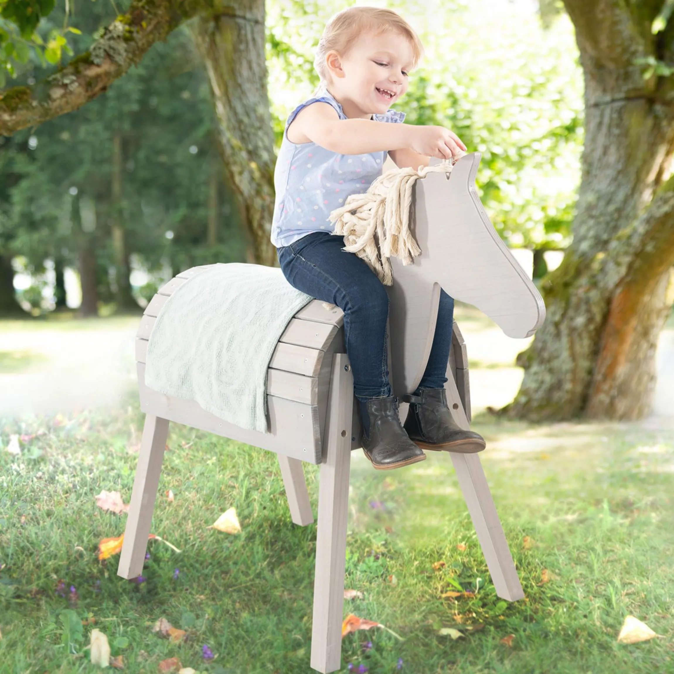 Spielpferd Outdoor wetterfest mit Mähne & Schweif - Rückenhöhe 68 cm - Grau