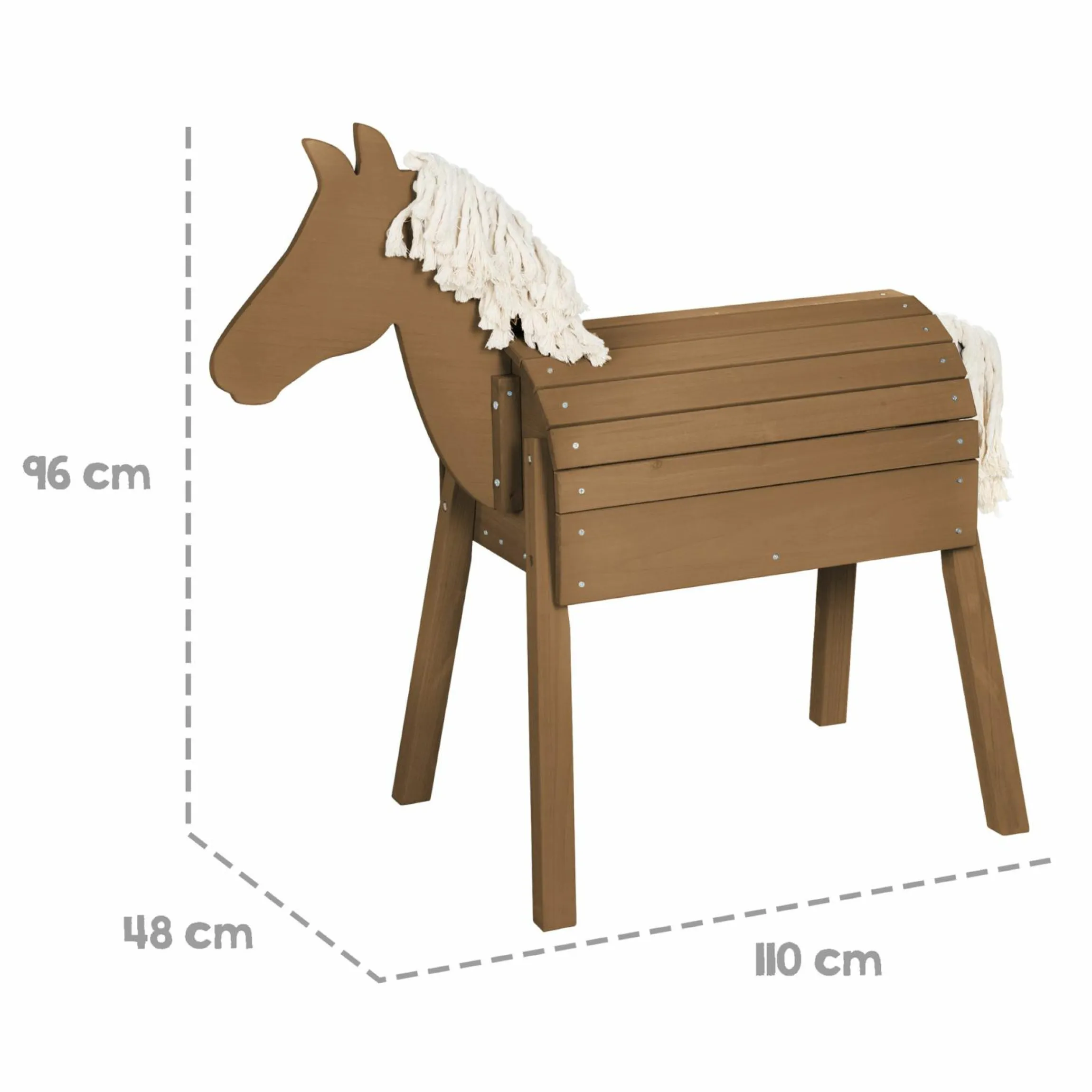 Spielpferd Outdoor wetterfest mit Mähne & Schweif - Rückenhöhe 68 cm - Teakholzfarben