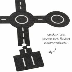 Spielstraße aus Filz mit 2 Holz-Fahrzeugen