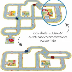 Spielstraße aus Pappe mit 2 Spritzgussfahrzeugen