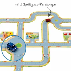 Spielstraße aus Pappe mit 2 Spritzgussfahrzeugen
