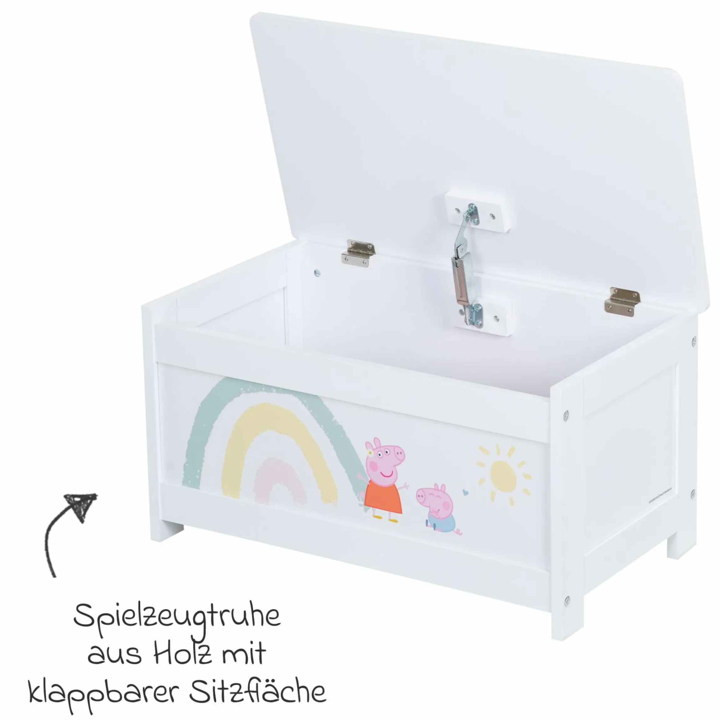 Spielzeugtruhe mit aufklappbarer Sitzfläche und Dämpfungsbeschlag - Peppa Pig - Weiß