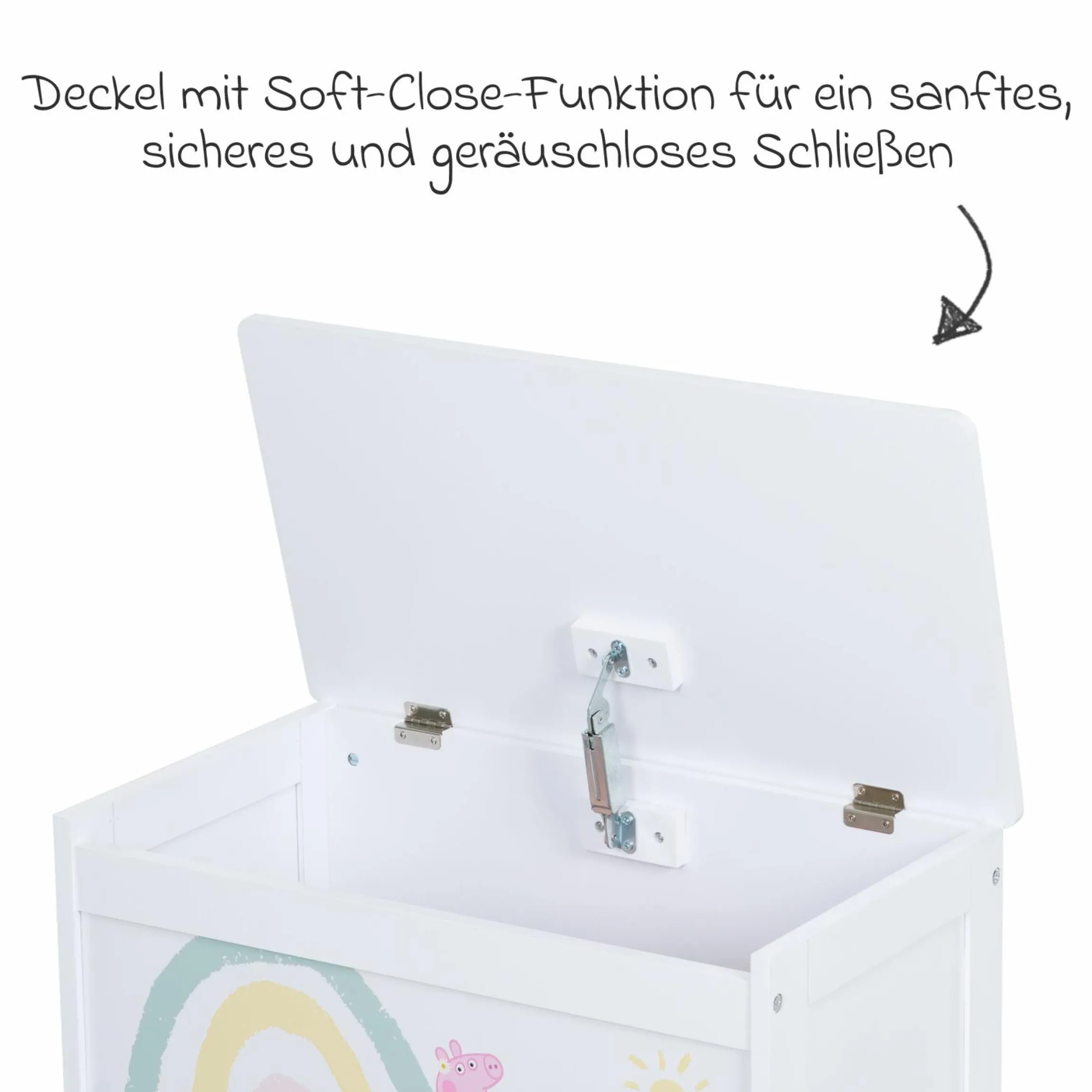 Spielzeugtruhe mit aufklappbarer Sitzfläche und Dämpfungsbeschlag - Peppa Pig - Weiß