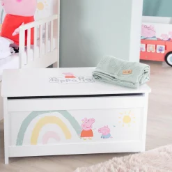 Spielzeugtruhe mit aufklappbarer Sitzfläche und Dämpfungsbeschlag - Peppa Pig - Weiß
