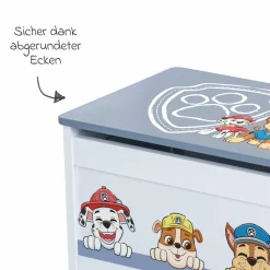 Spielzeugtruhe mit aufklappbarer Sitzfläche und Dämpfungsbeschlag - Paw Patrol - Weiß Blau