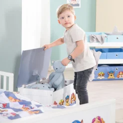 Spielzeugtruhe mit aufklappbarer Sitzfläche und Dämpfungsbeschlag - Paw Patrol - Weiß Blau