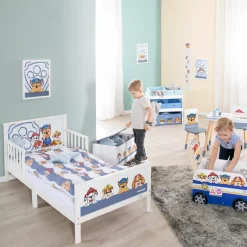 Spielzeugtruhe mit aufklappbarer Sitzfläche und Dämpfungsbeschlag - Paw Patrol - Weiß Blau