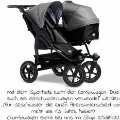 Sportsitz (1 x XXL-Komfort-Sitz) für Duo 2 für Kinder bis 45 kg - Premium Grau - Kollektion 2025