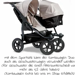 Sportsitz (1 x XXL-Komfort-Sitz) für Duo 2 für Kinder bis 45 kg - Sand - Kollektion 2025
