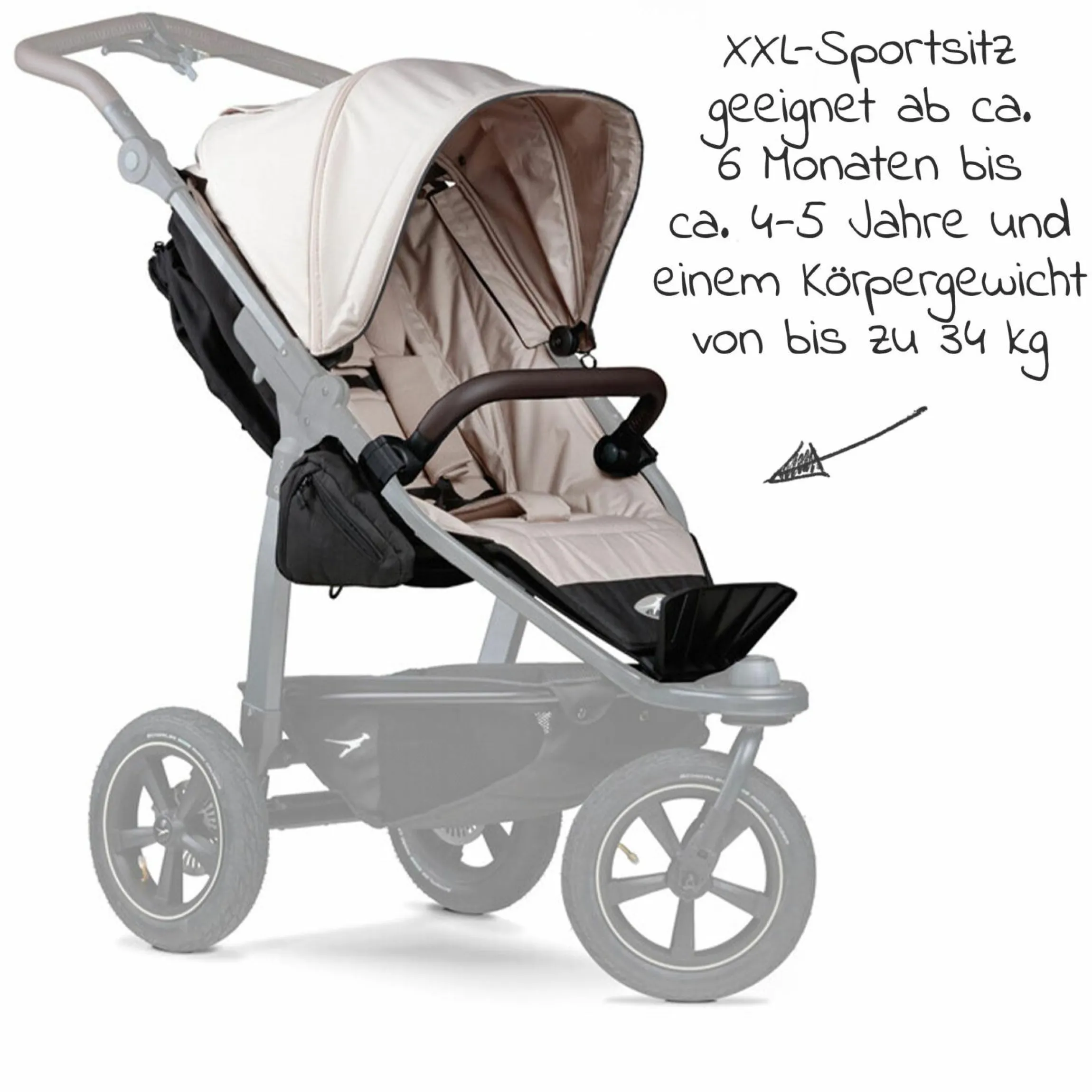 Sportsitz für Mono 2 XXL Komfort-Sitz für Kinder bis 34 kg - Sand