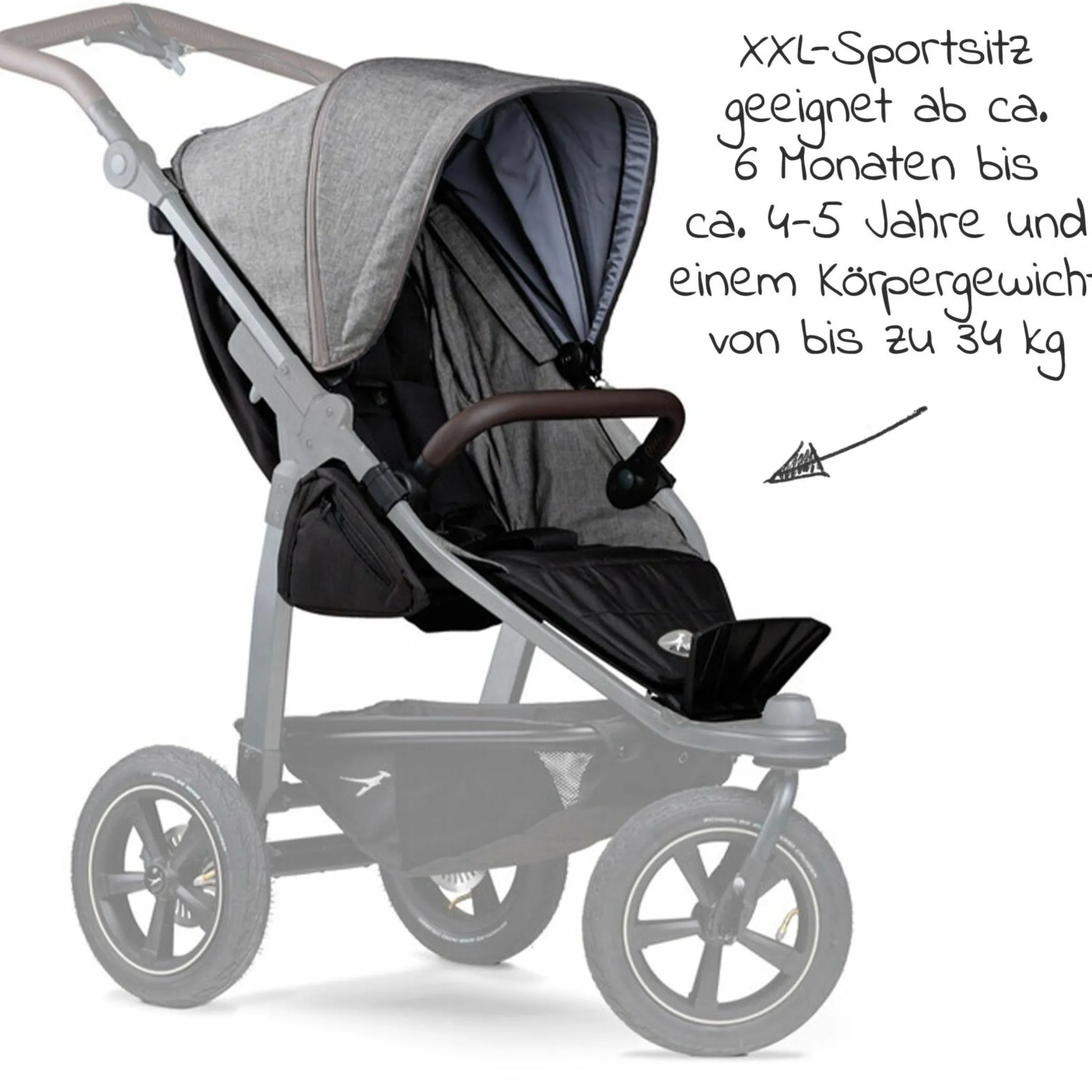 Sportsitz für Mono 2 XXL Komfort-Sitz für Kinder bis 34 kg - Premium Grau