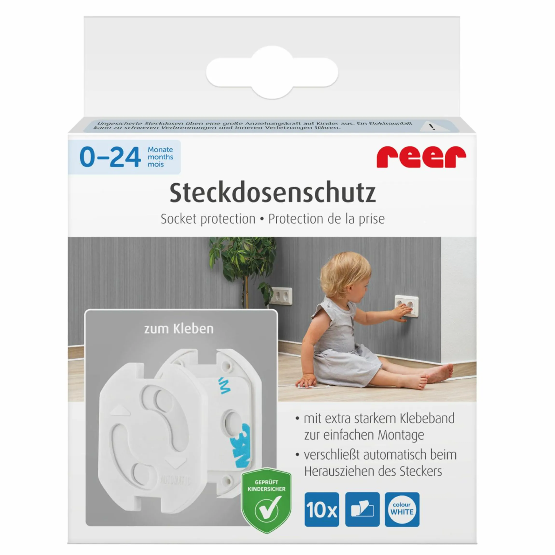 Steckdosenschutz 10er Pack zum Kleben - Weiß