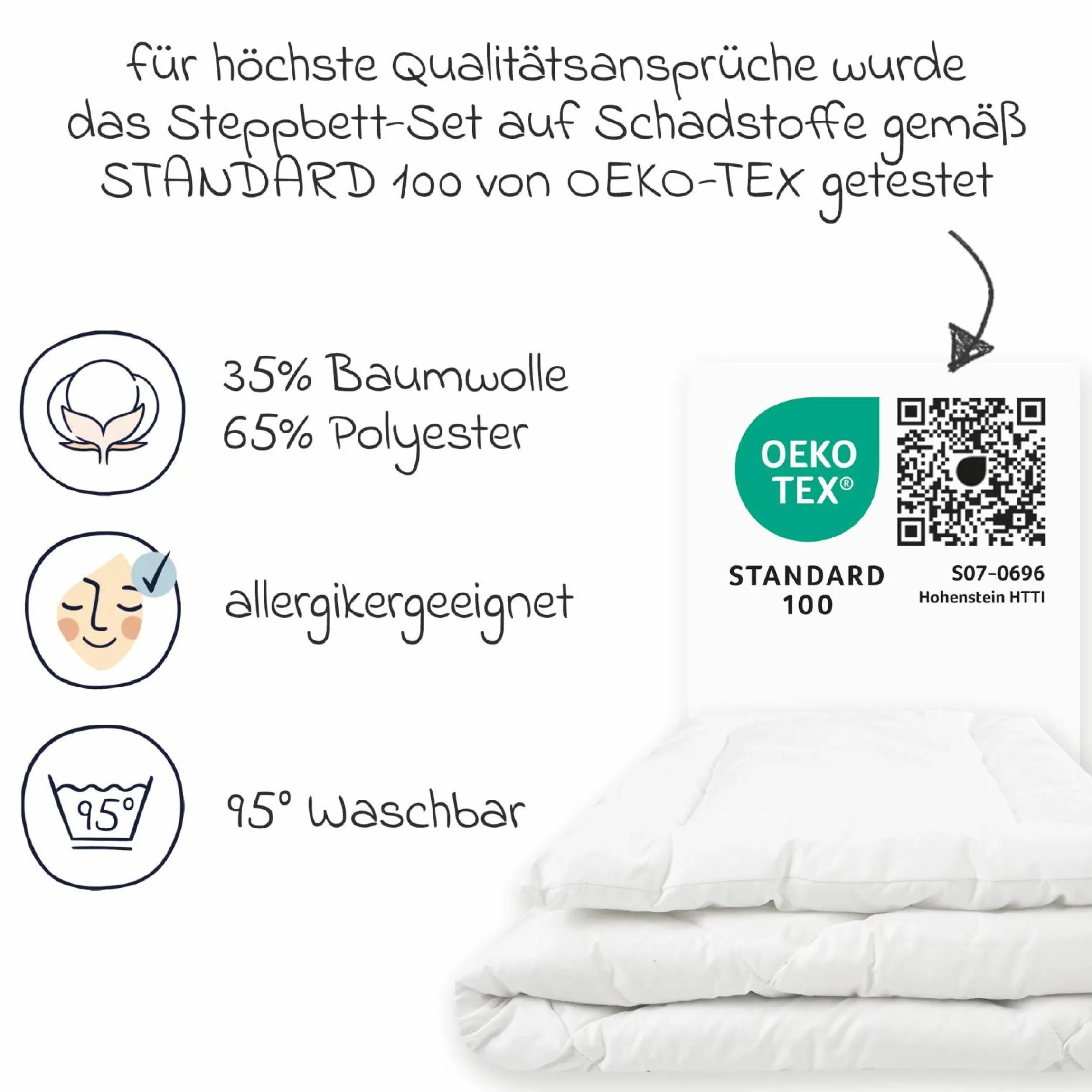 Steppbett-Set Hygiena 100 x 135 cm + 40 x 60 cm